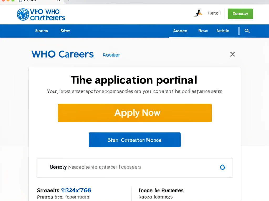 Screenshot of the WHO careers website with a call to action to apply.