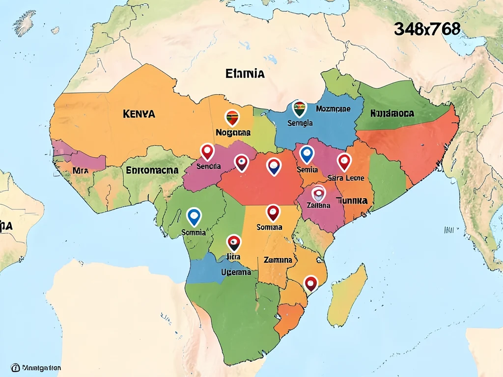 Map of Africa showing the 12 eligible countries for the AU-EU Youth Action Lab Grant.