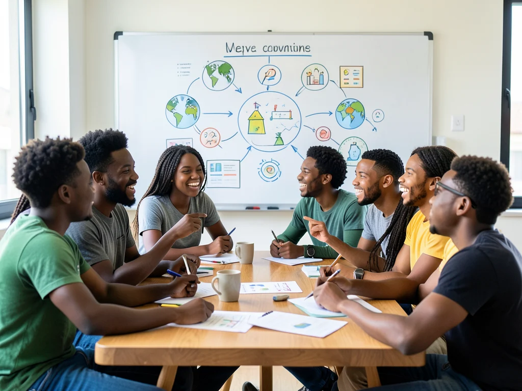 Young people from Africa and Europe collaborating on innovative solutions for global challenges.