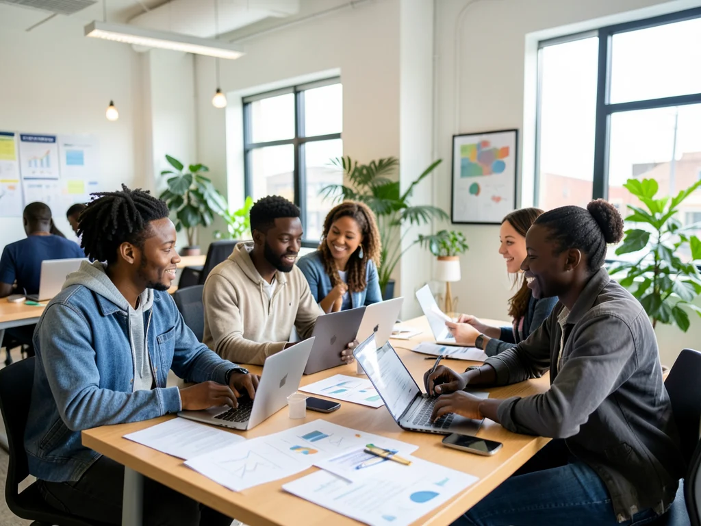Young entrepreneurs from Africa and Europe collaborating on business ventures.