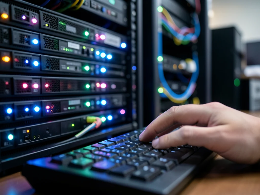 Close-up of technology infrastructure in a banking environment.