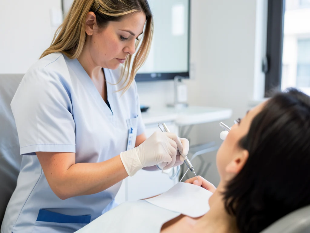 A dental assistant providing care in a clinic.