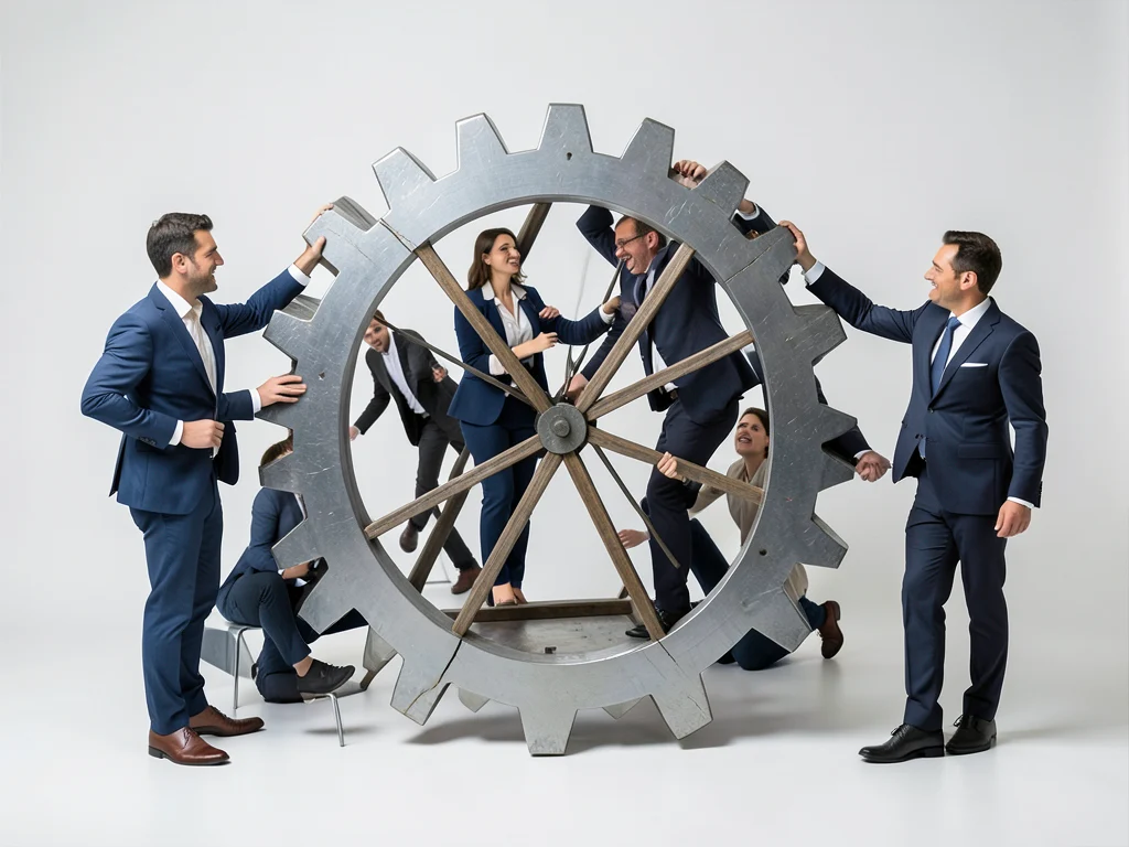 Visual representation of cooperative business principles like democracy and shared prosperity.