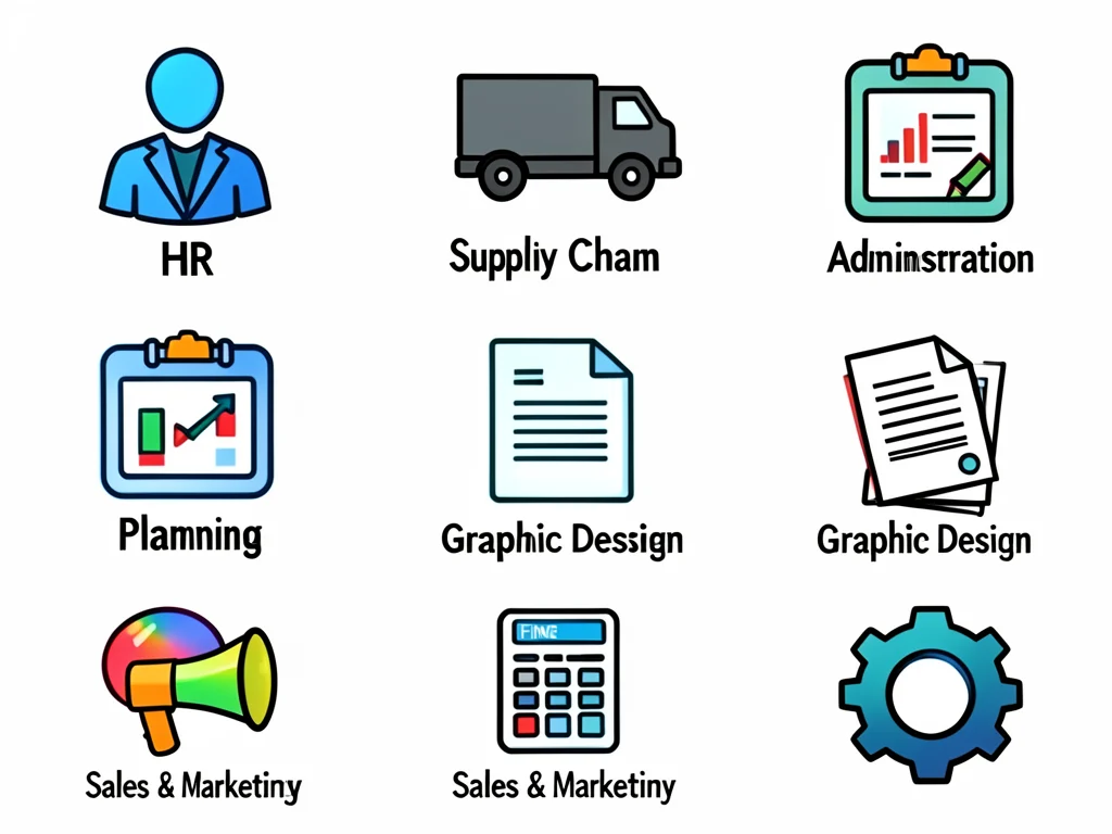 Icons representing various internship fields available at Freedom Stationery.