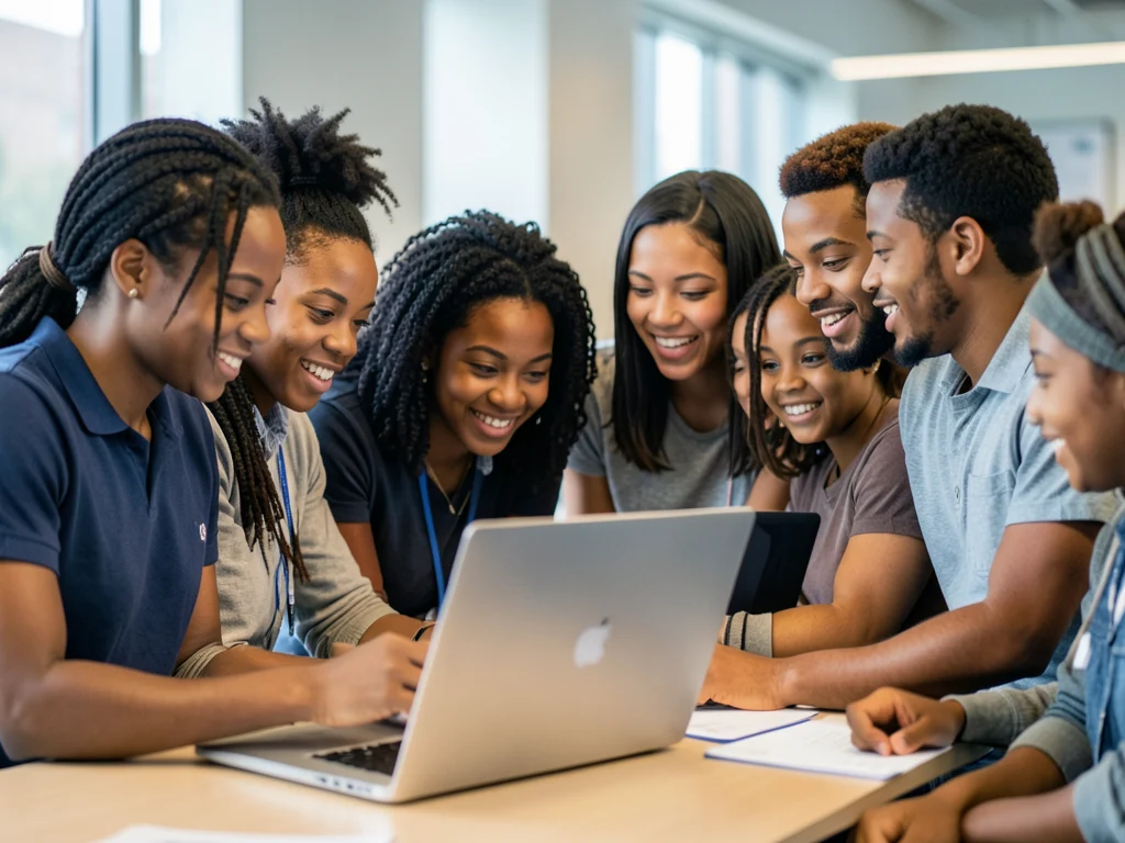 Young South African graduates and TVET students exploring internship opportunities online.