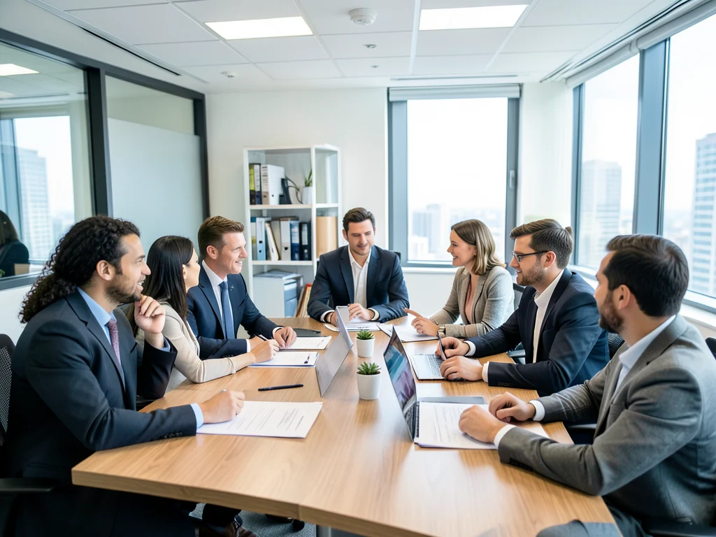A diverse team collaborating in a modern office environment, representing various internship fields.