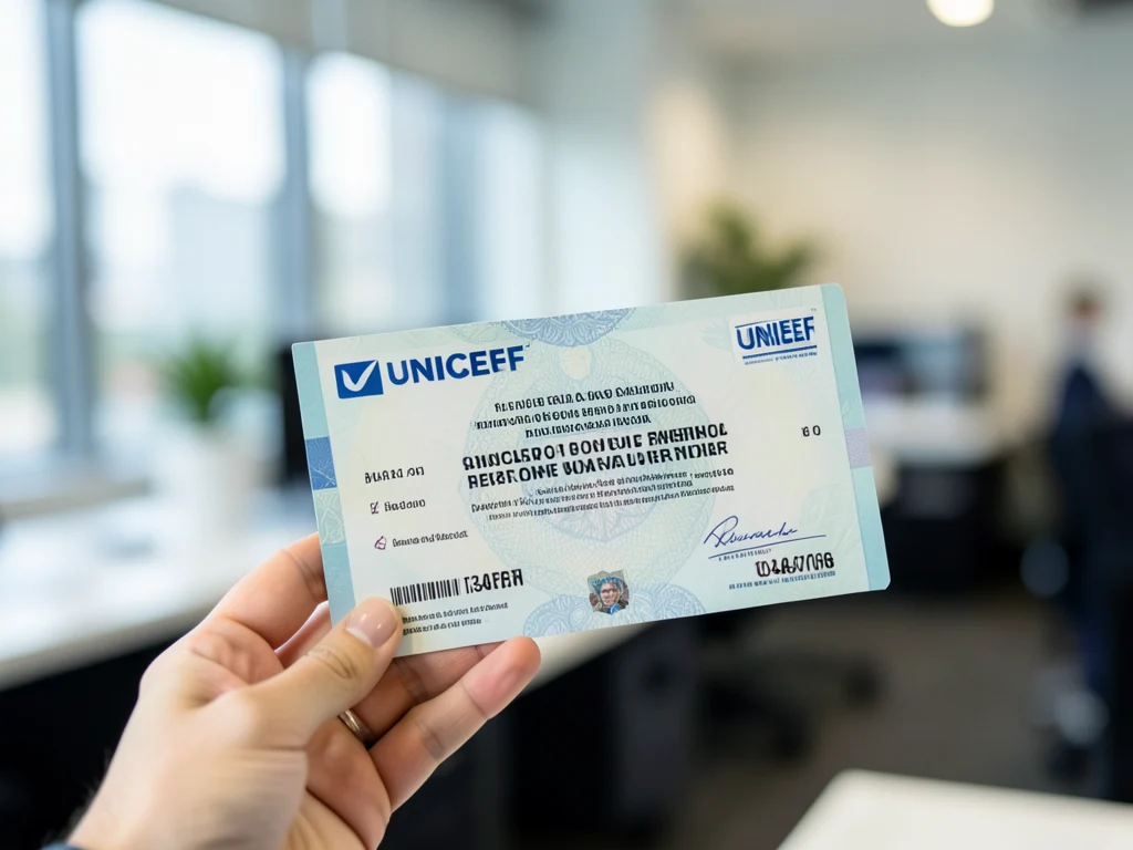 Close-up of a UNICEF certificate awarded to a young professional.