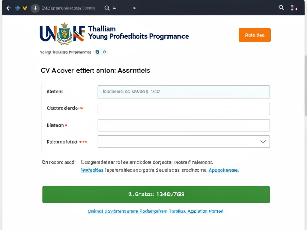 Screenshot of the UNICEF Thailand Young Professionals Programme online application portal.