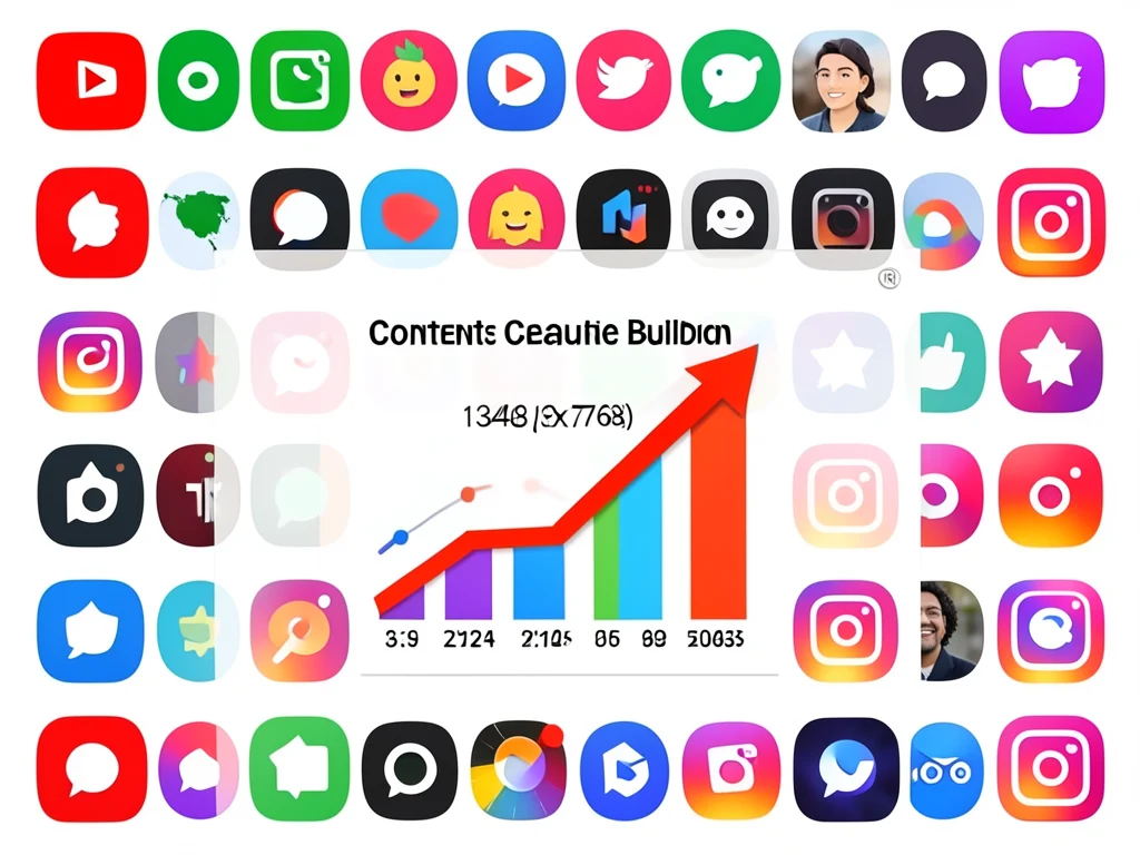 Social media icons and audience growth chart.