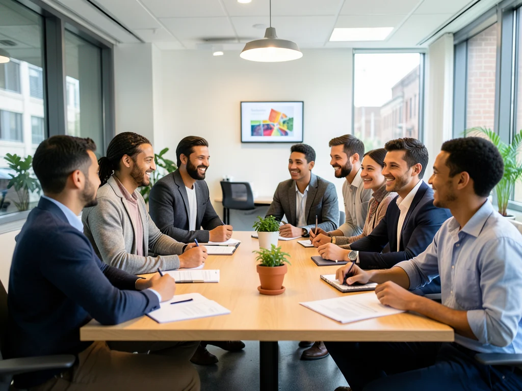 Diverse group of young professionals collaborating in an office.