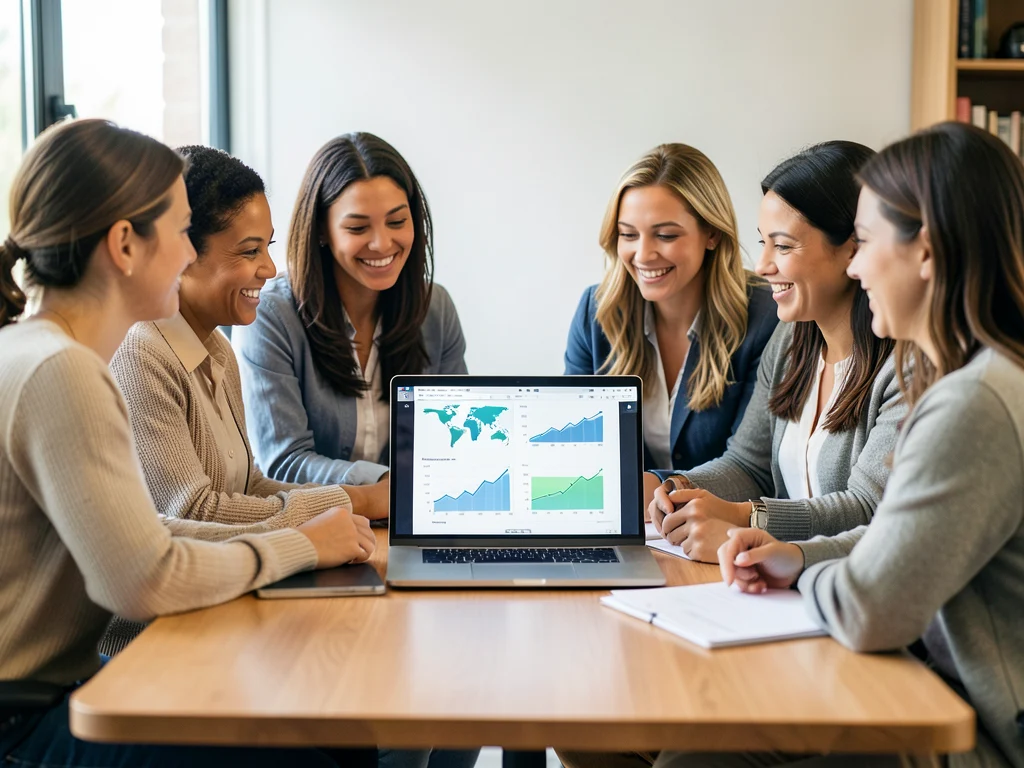 Women entrepreneurs collaborating on a project, representing the global movement of Tara's Circle.