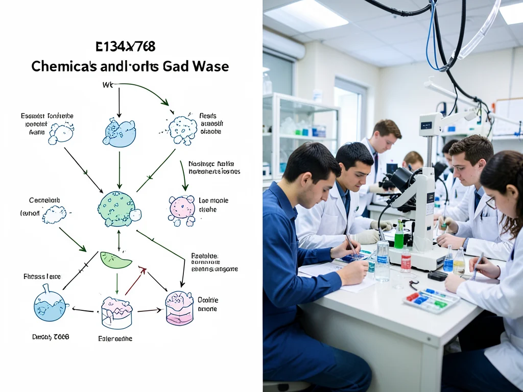 Diagram of chemical lifecycle and young people in a lab setting.