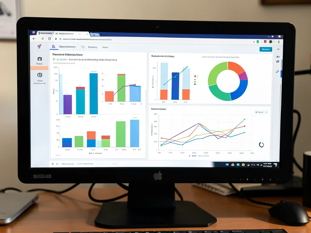 A computer screen displaying a data dashboard with various charts and graphs.