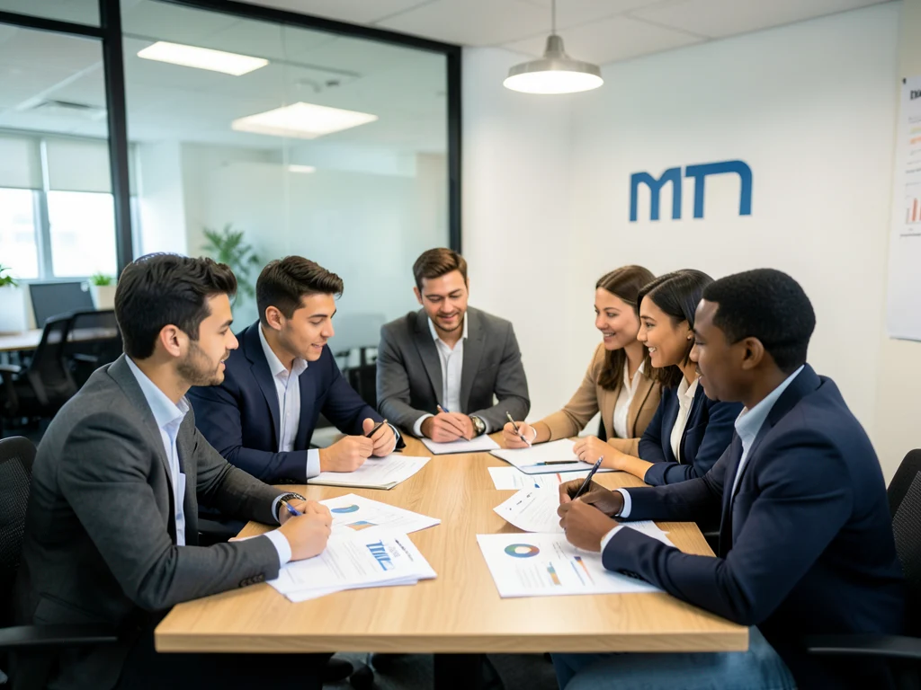 Interns collaborating on a project in a modern office.