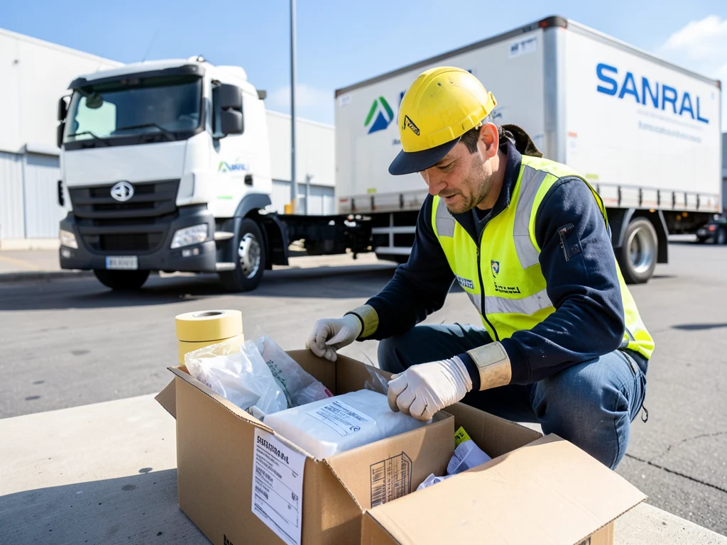 Logistics personnel preparing items for dispatch.
