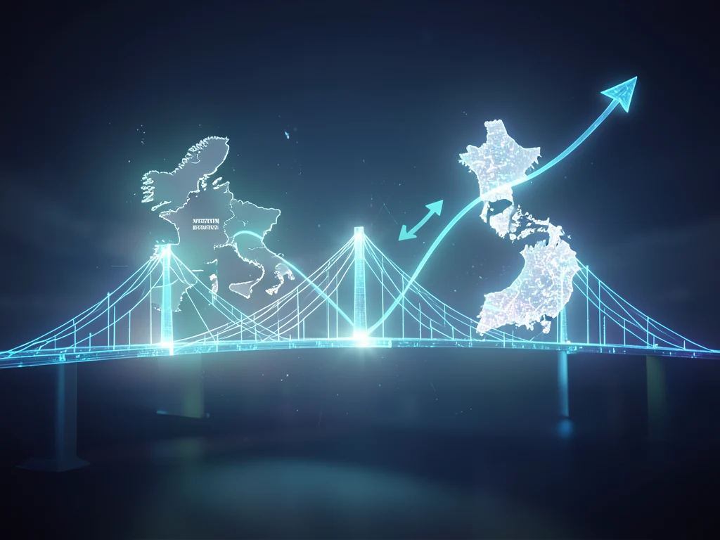 Abstract bridge connecting Western Balkans and Japan, symbolizing future opportunities.