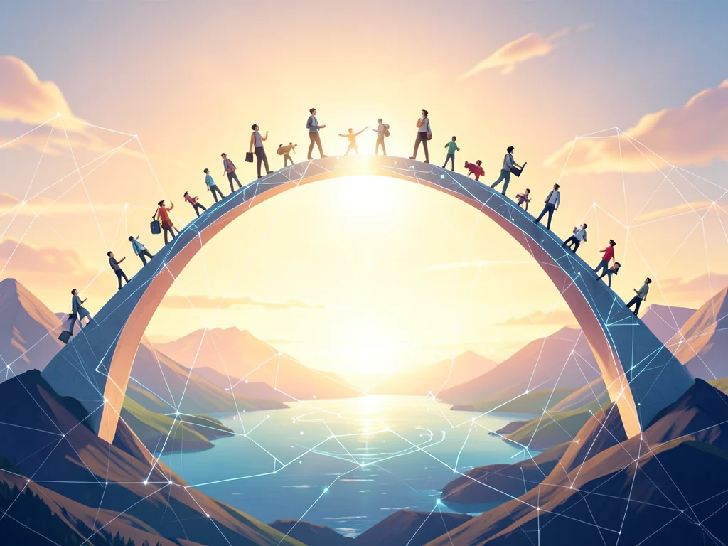 Abstract bridge connecting Western Balkans and Japan, symbolizing future collaboration and innovation.