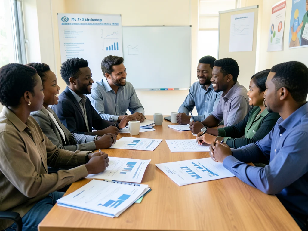 Young Nigerian professionals collaborating on policy ideas.