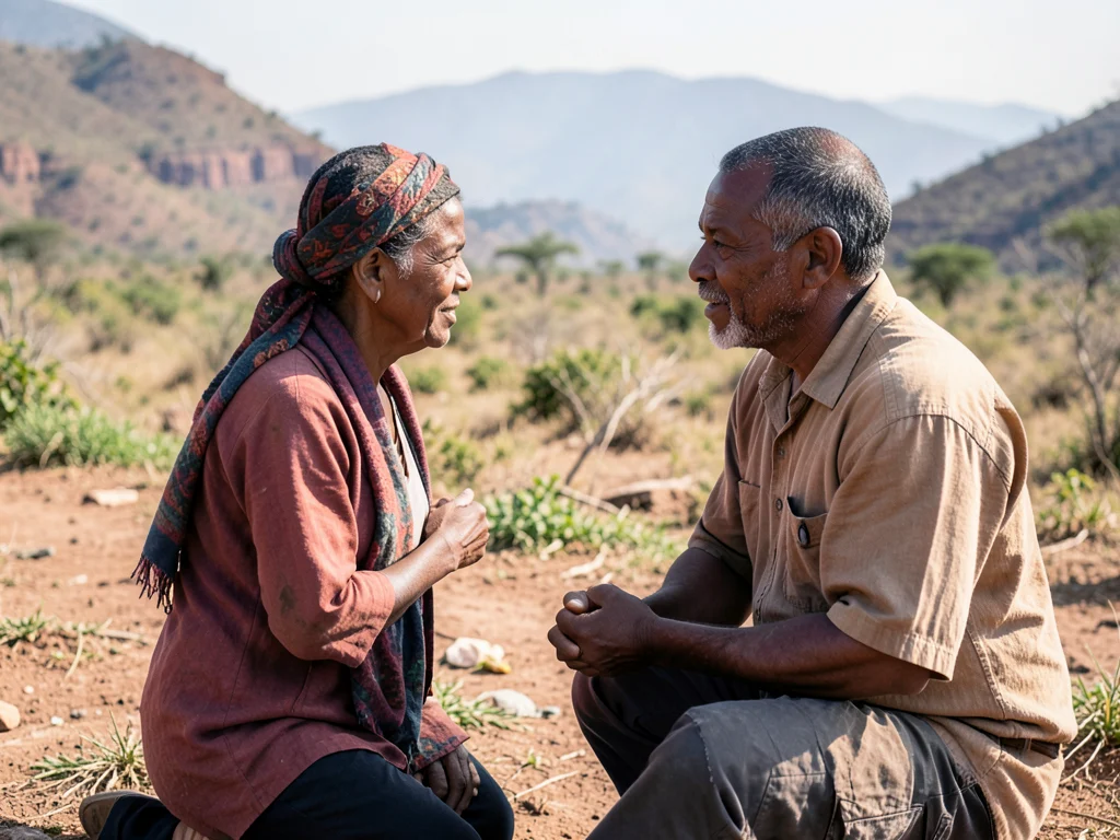 Photographer building trust with a local community member in nature.