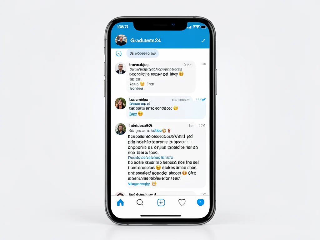 Smartphone screen showing the Graduates24 WhatsApp channel with internship updates.