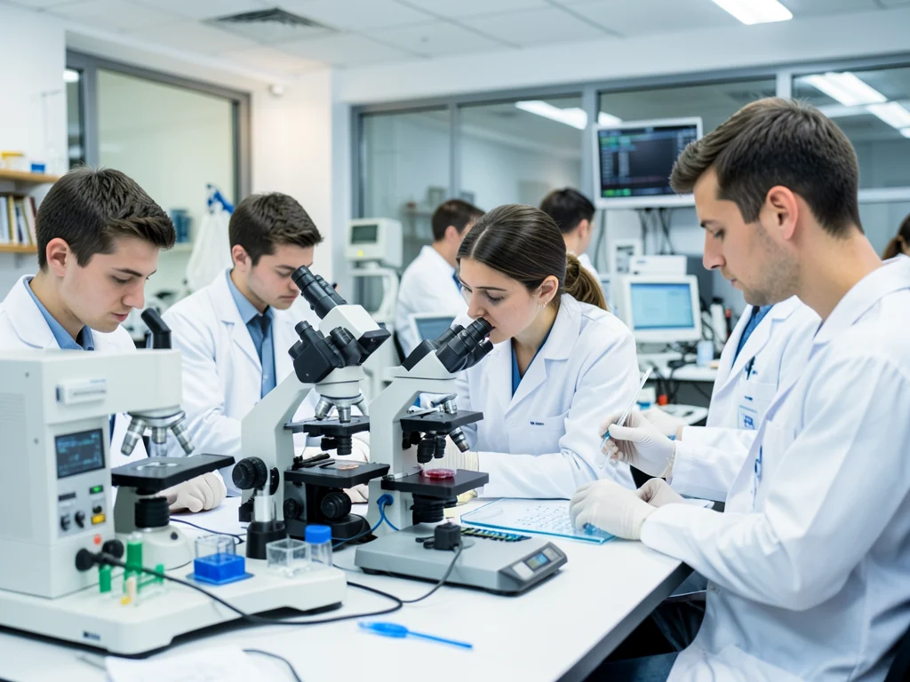 Scientists conducting research in a medical laboratory.