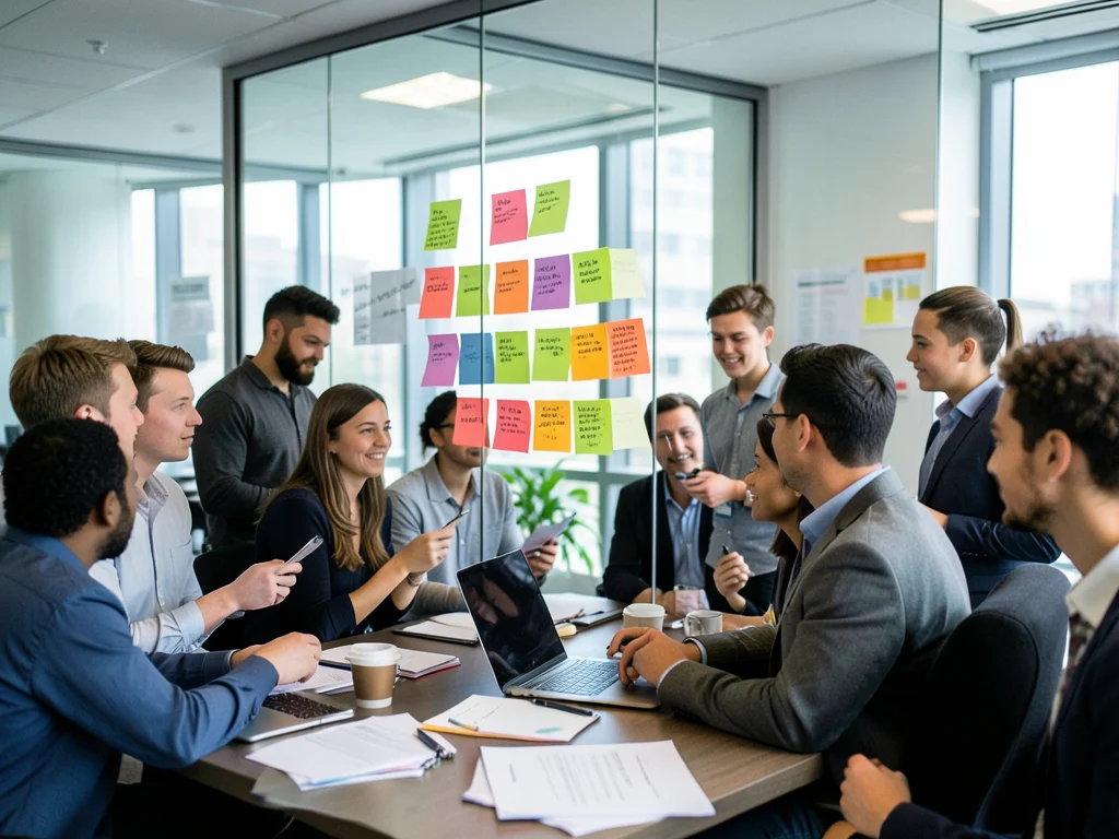 Young professionals collaborating in a modern office setting.