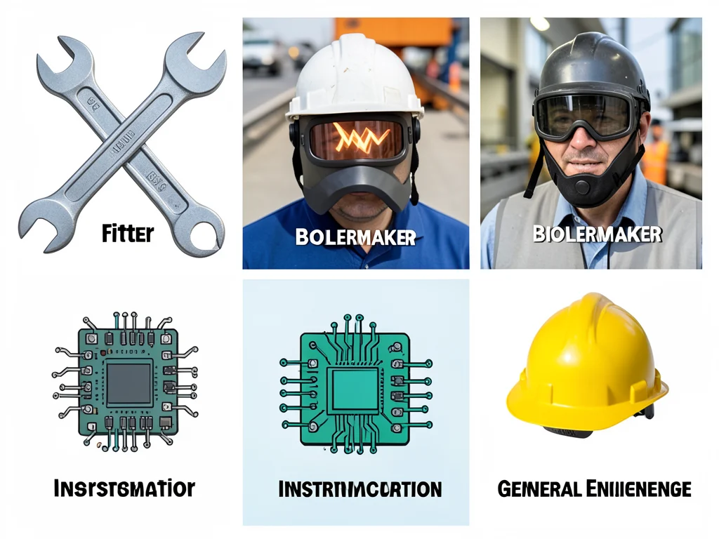 Icons representing various artisan trades like welding, fitting, and electrical work.
