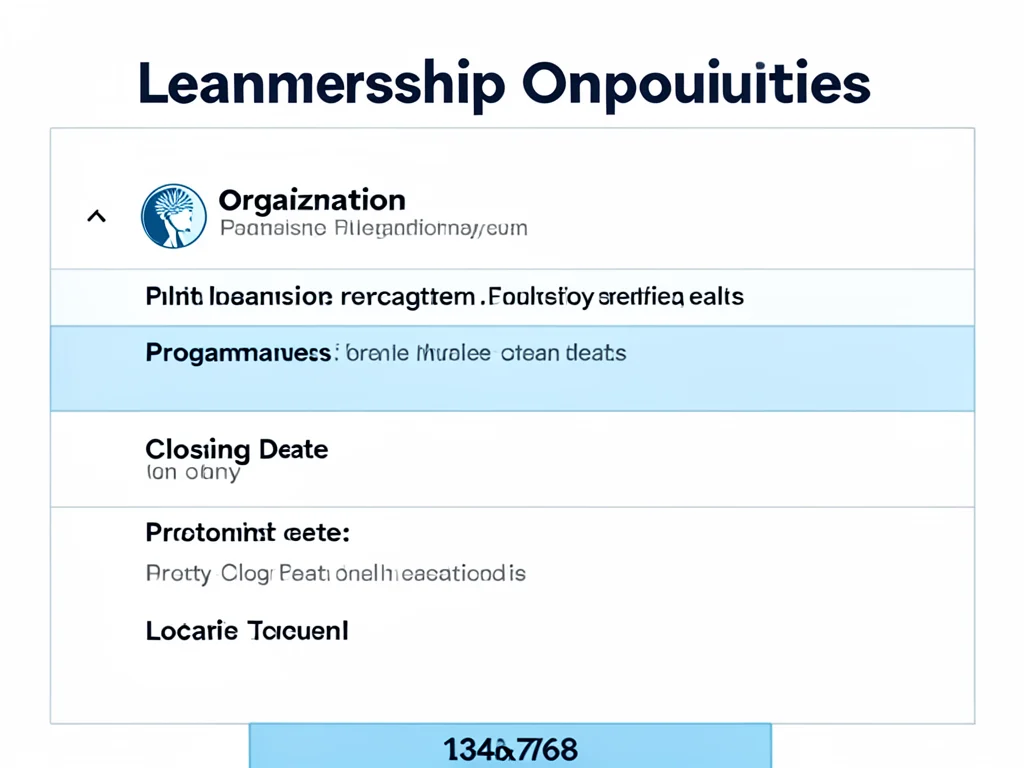 Summary table of learnership opportunities with closing dates.