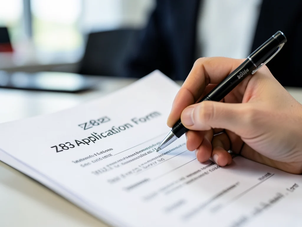 A hand filling out the Z83 application form.