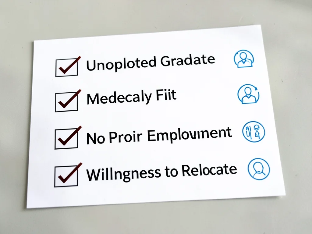 Checklist of requirements for the HR Graduate Programme, including unemployment status, medical fitness, and willingness to relocate.