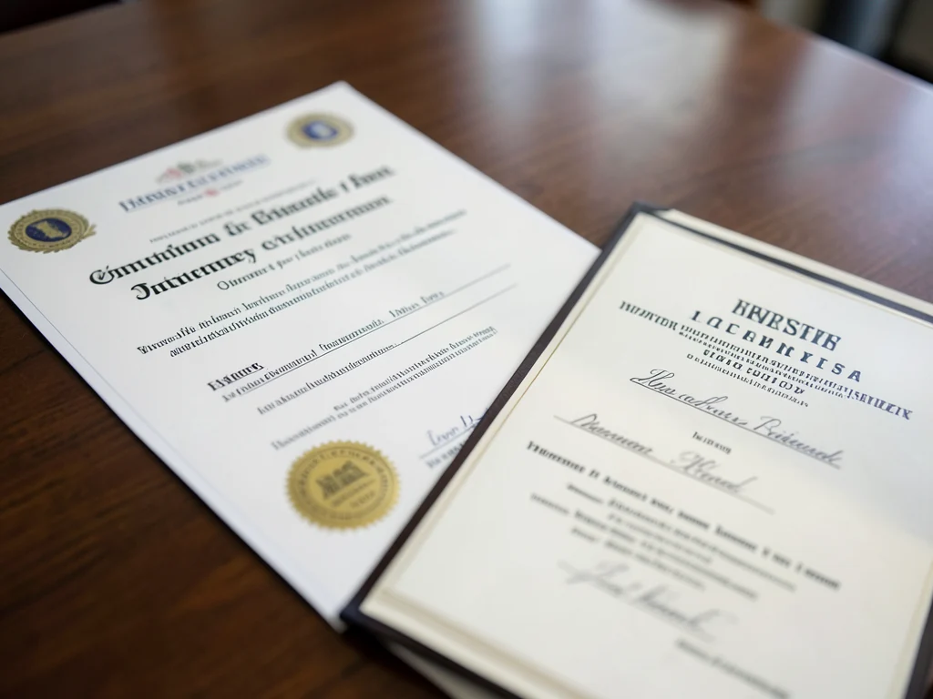 University degree certificate and diploma.