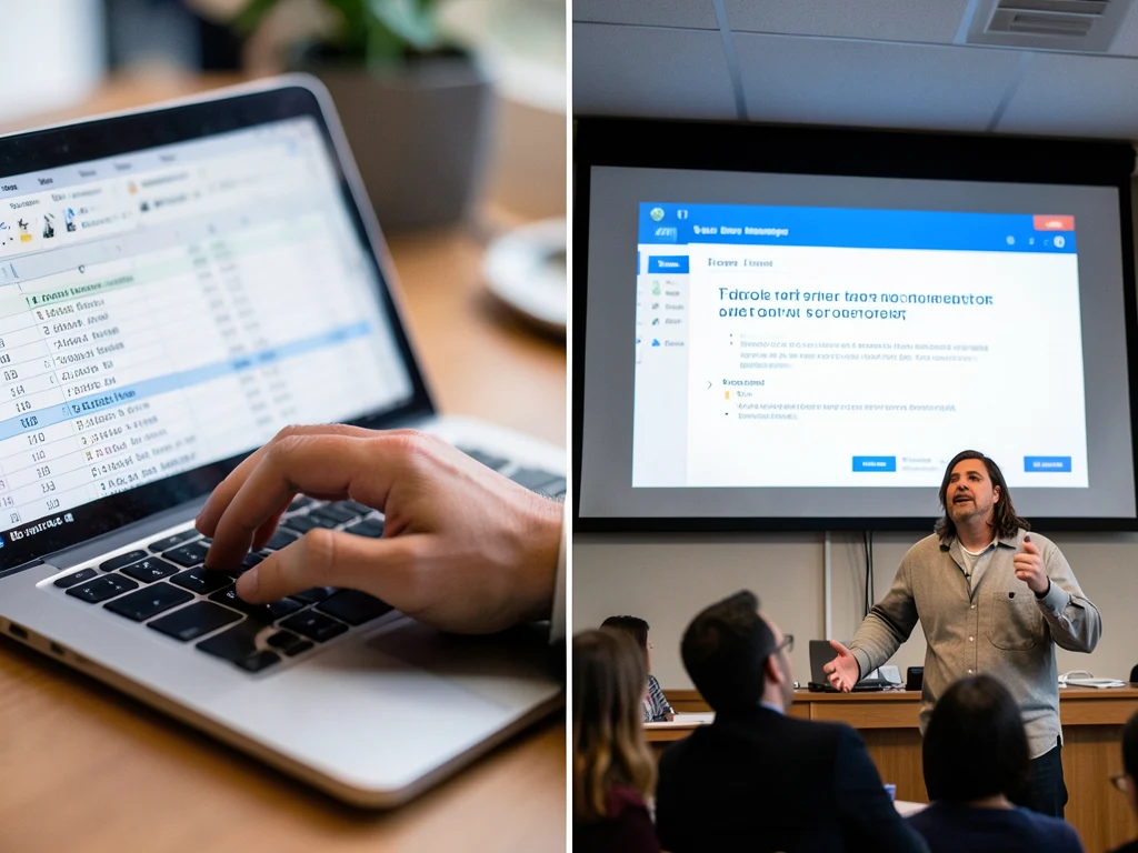 Demonstration of essential digital skills: Excel for data and PowerPoint for presentations.