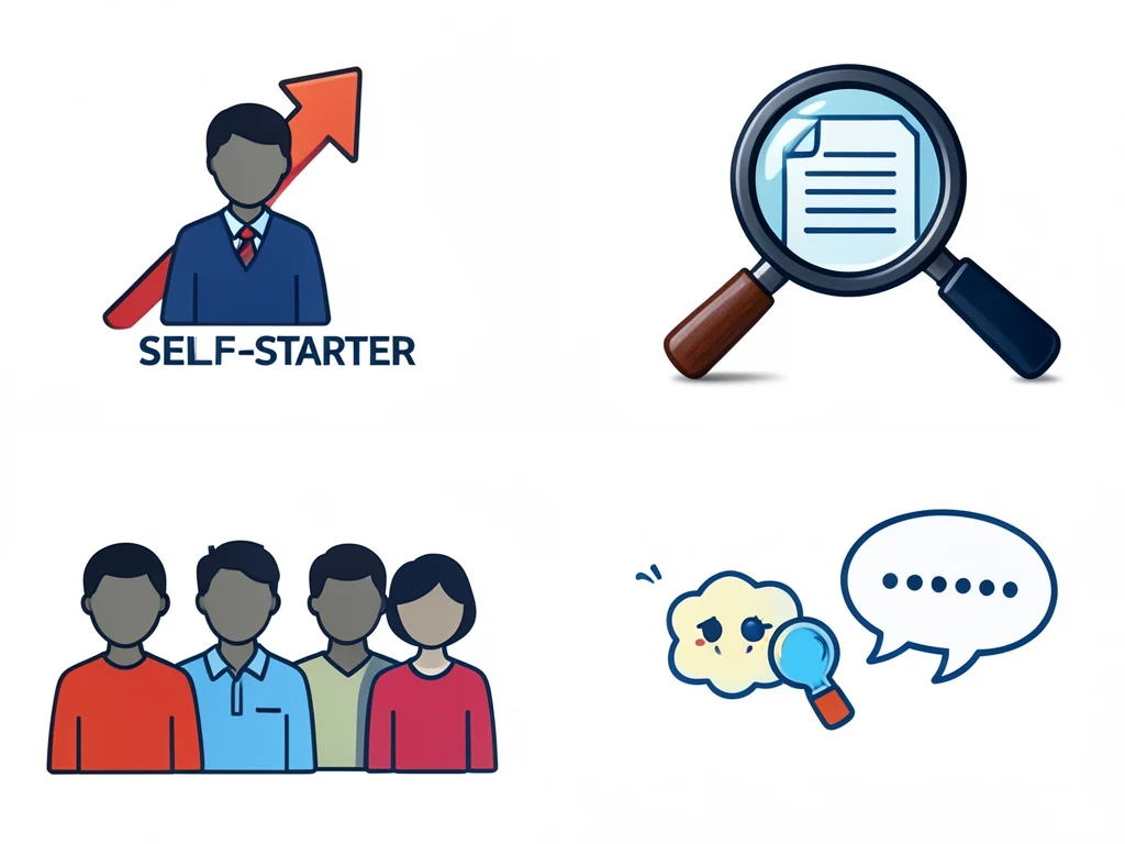 Icons representing essential skills and personal attributes for the internship.