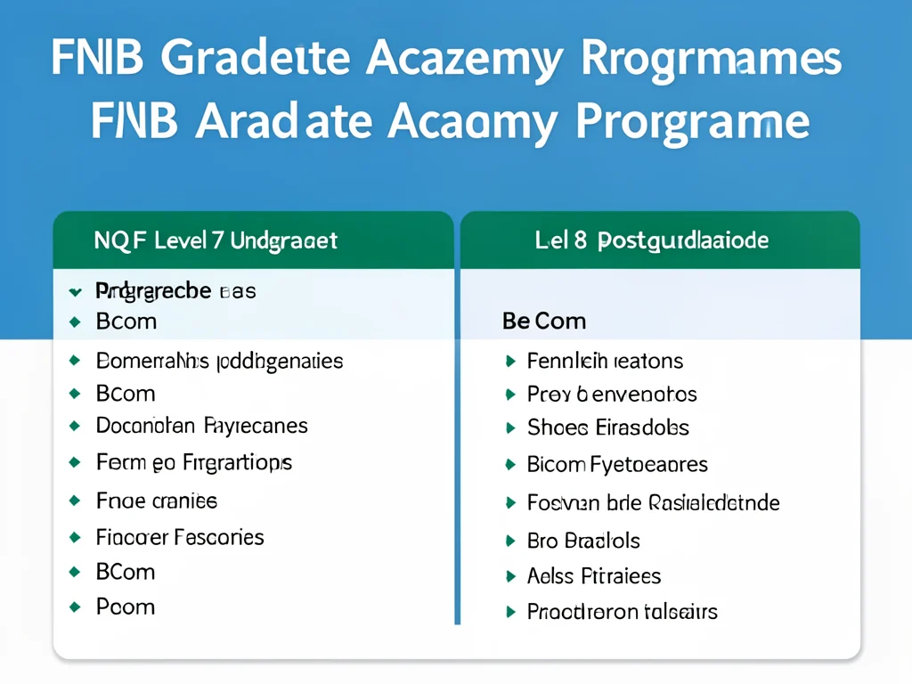 Infographic detailing NQF Level 7 and NQF Level 8 qualification requirements for the FNB Graduate Academy Programme.