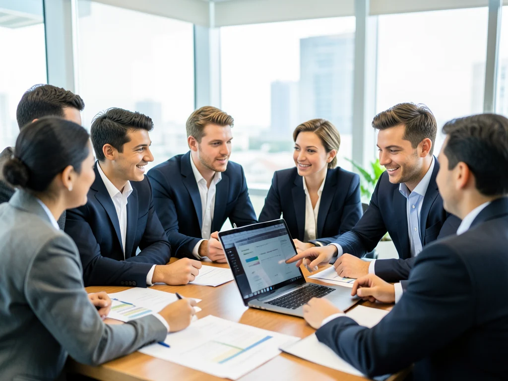 Young professionals collaborating and learning in a modern office environment.