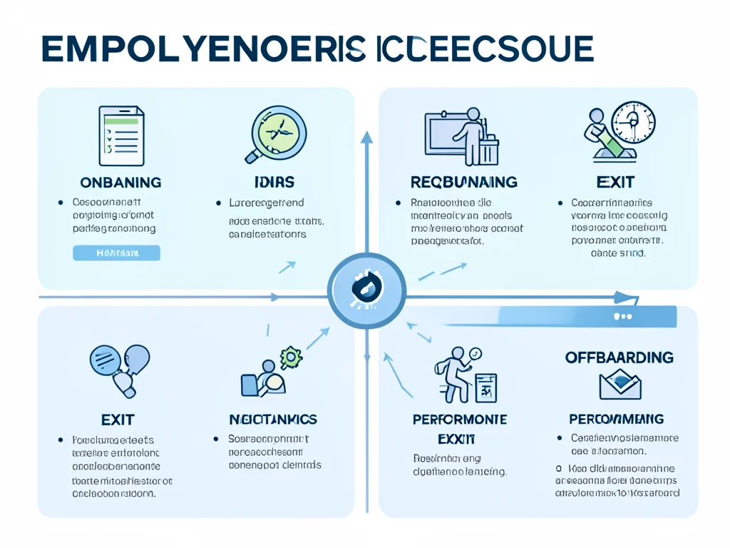 Visual representation of the employee lifecycle stages covered in HR management.