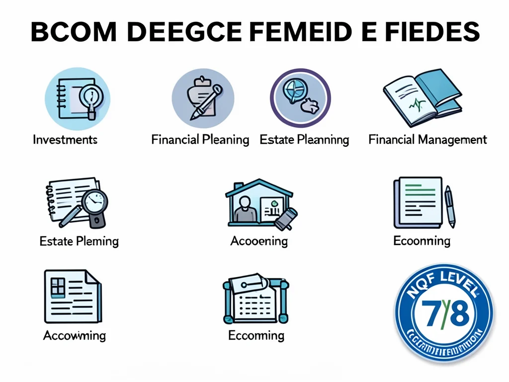 Visual representation of relevant BCom degree fields and NQF accreditation.