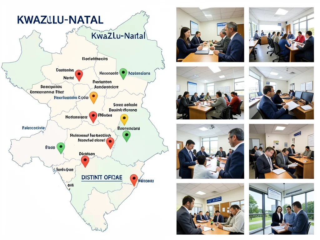 Map of KwaZulu-Natal showing district office locations for internship applications.