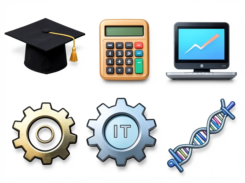 Icons representing diverse fields of study accepted for the PSG Graduate Programme.