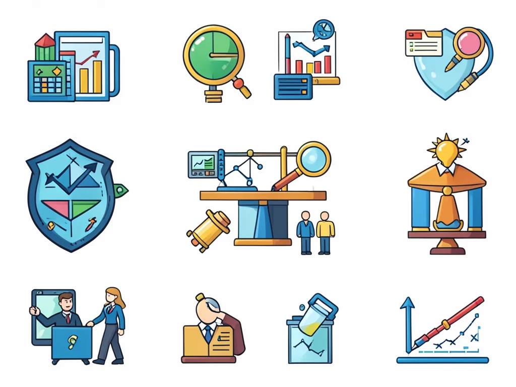 Icons representing diverse fields of study such as finance, technology, engineering, and mathematics.