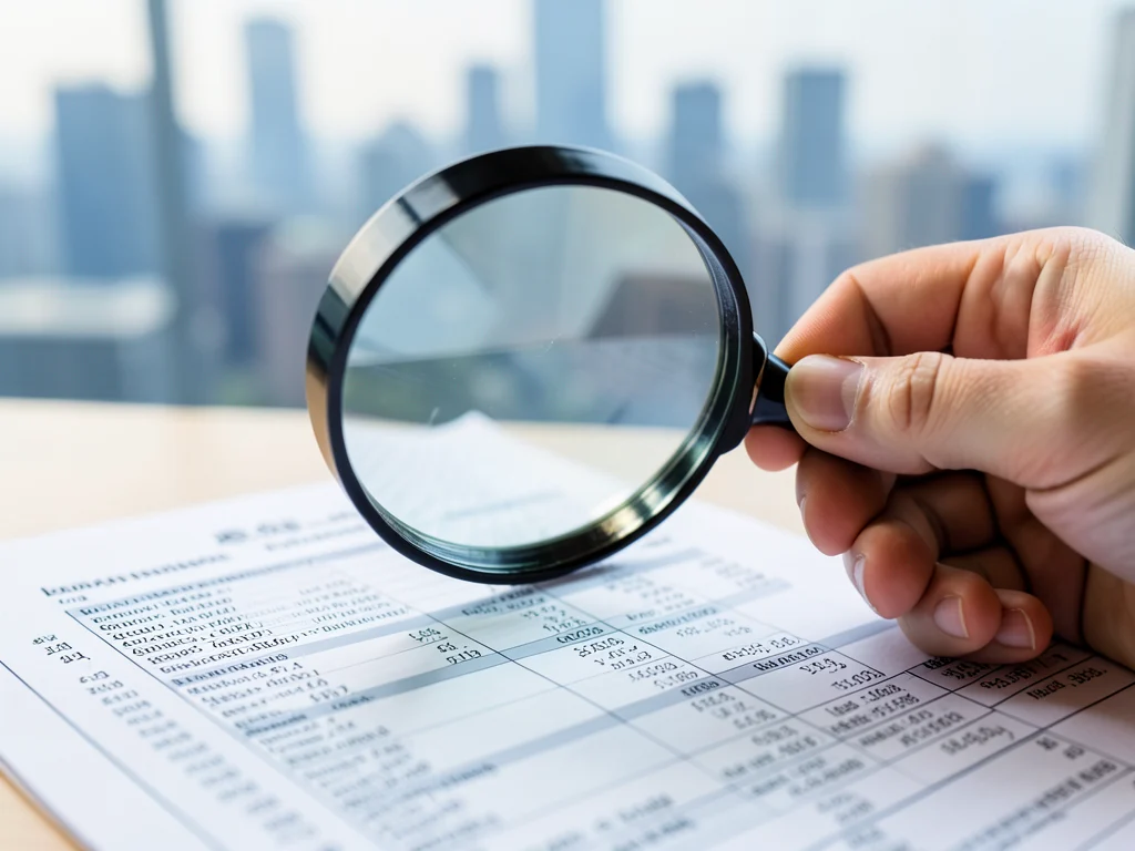 Close-up of a magnifying glass over financial documents, symbolizing attention to detail.