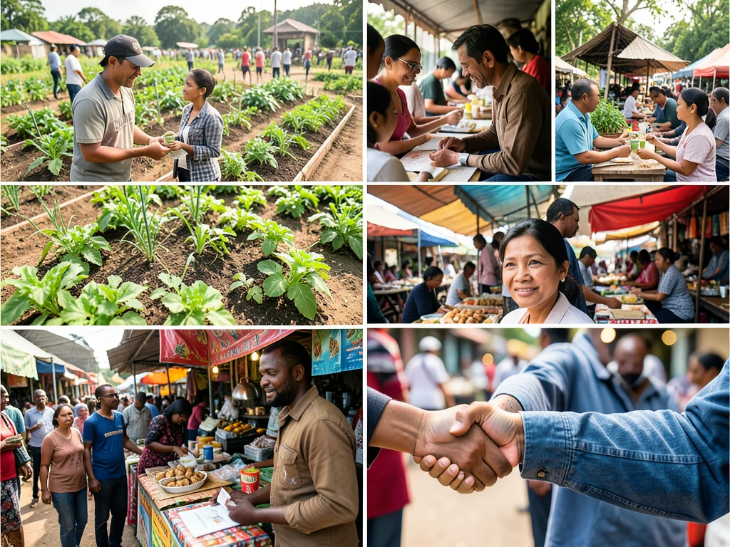 Visuals depicting economic development and empowerment initiatives.
