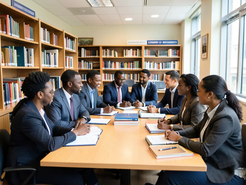 African scholars and University of Michigan professors engaging in collaborative research.
