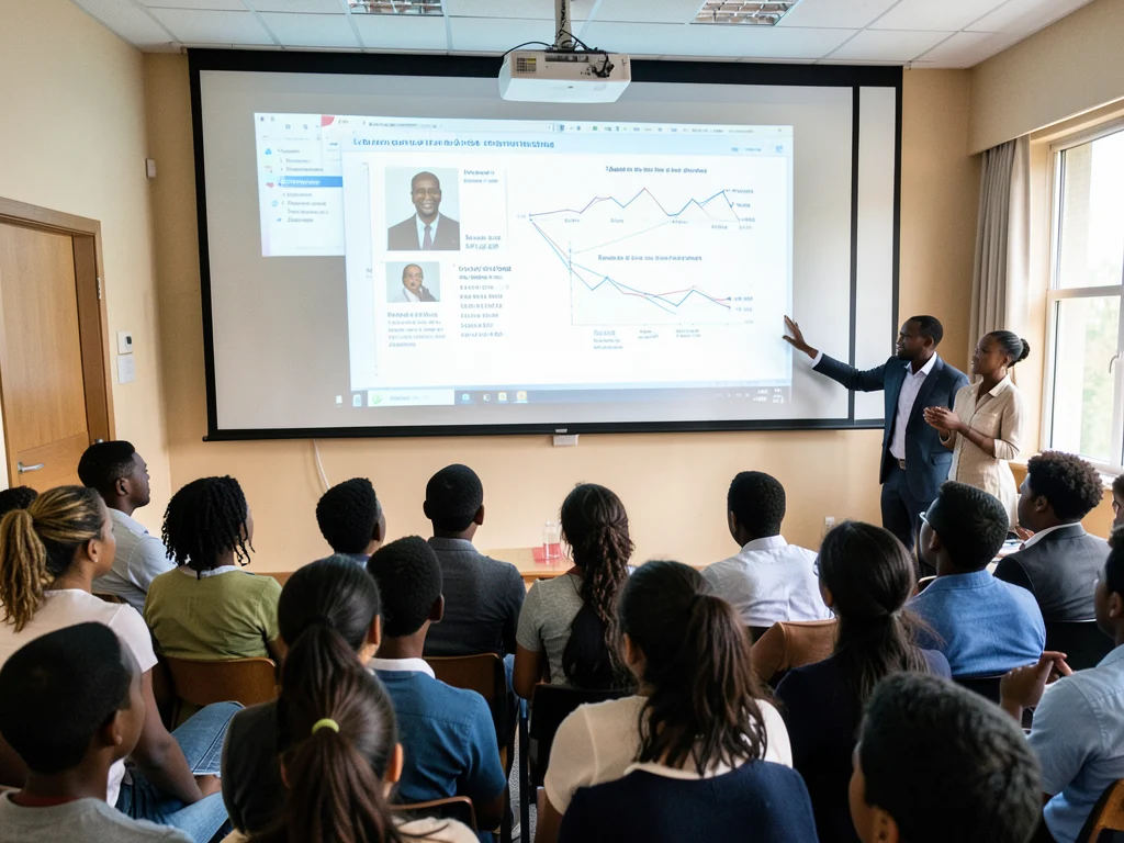 African scholar presenting research at the University of Michigan.