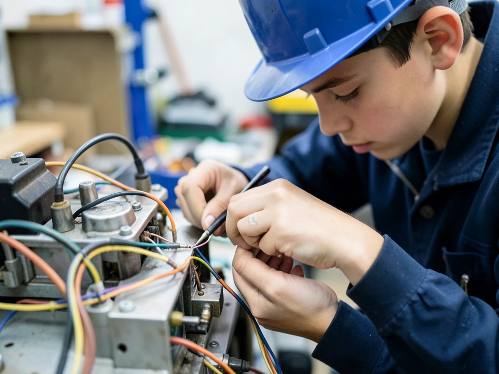 Learner artisan gaining practical experience in a technical field.