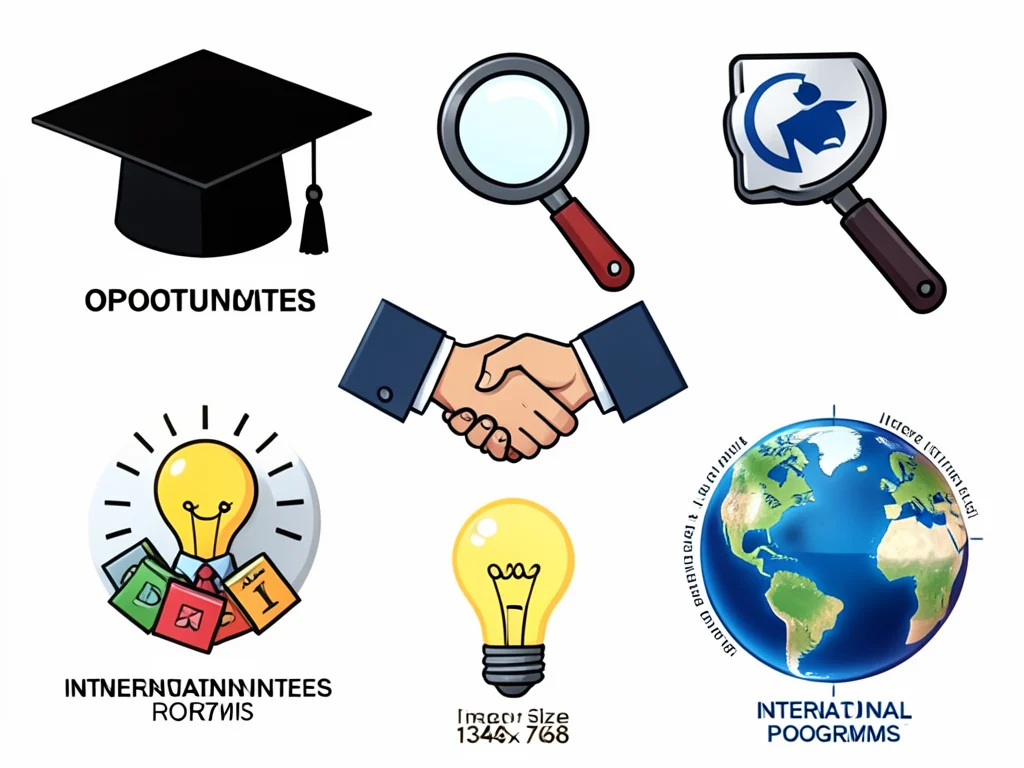 Icons representing various types of opportunities like education, research, and innovation.
