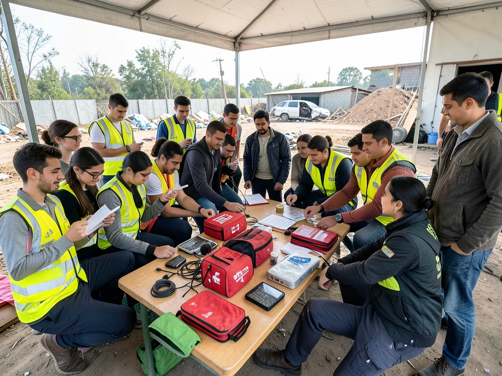 Interns practicing disaster management skills during a training exercise.