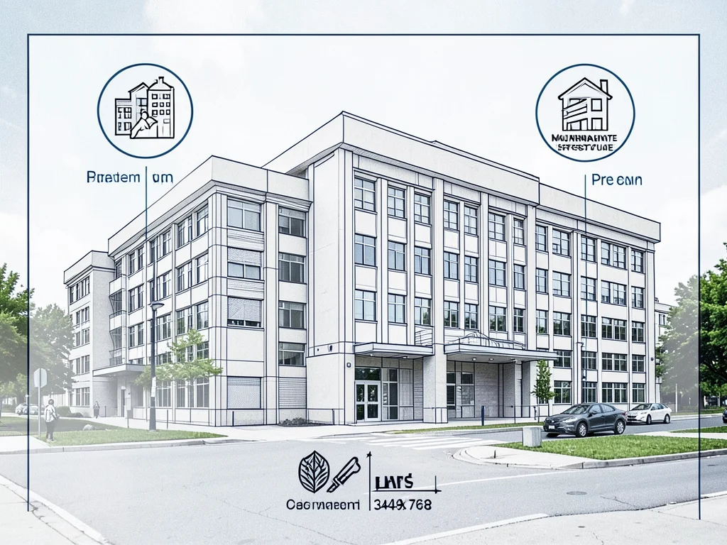 Blueprint of a college facility with maintenance icons.
