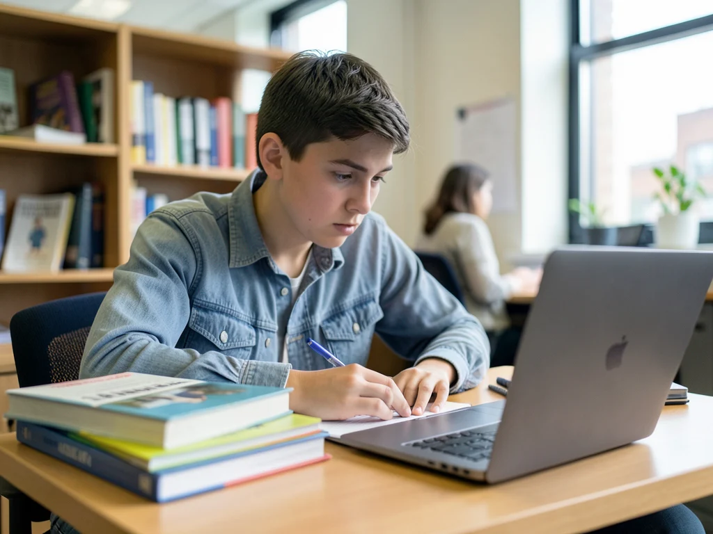 Student studying diligently for a teaching degree.